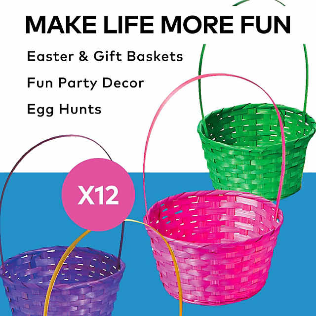 Fun Express Large Solid Color Easter Bamboo Baskets - 12 Pieces