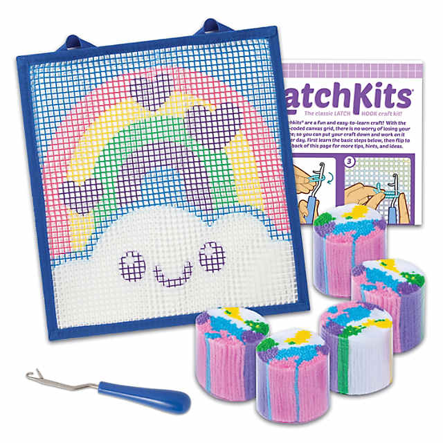 28 Piece Rainbow Canvas Latch Hook Pillow Kits for Adults and Kids, Crafts for Beginners, 24 Colorful Yarn Bundles (15.9 x 15.5 in)
