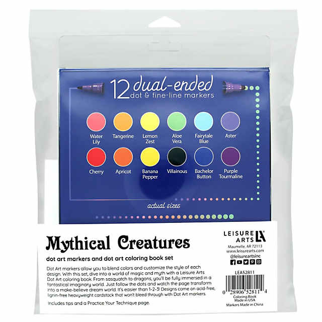 Leisure Arts® Dot Art Markers Mythical Creatures Mini Coloring Book Set