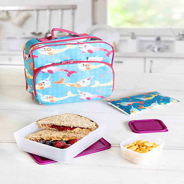 Lunch Box for Back to School, Fun Narwhal Print with 2 Containers and  Reusable Ice Pack, Insulated and Durable Lunch Bag fits Most Bento Boxes