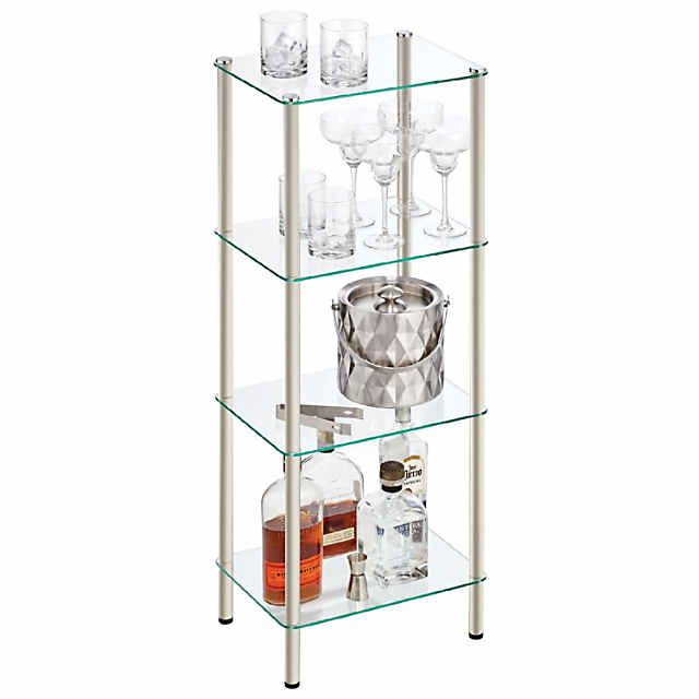 mDesign 4-Tier Glass/Metal Standing Shelf Organizer Display Unit, White/ Clear