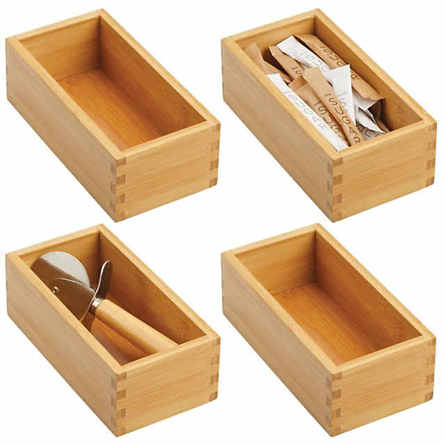 mDesign Bamboo Wood Kitchen 3 Tier Storage Organizer Bin - 2 Pack - Natural