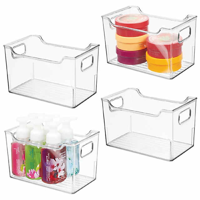 https://s7.orientaltrading.com/is/image/OrientalTrading/PDP_VIEWER_IMAGE_MOBILE$&$NOWA/mdesign-deep-plastic-bathroom-storage-container-bin-with-handles-4-pack-clear~14373989-a01$NOWA$
