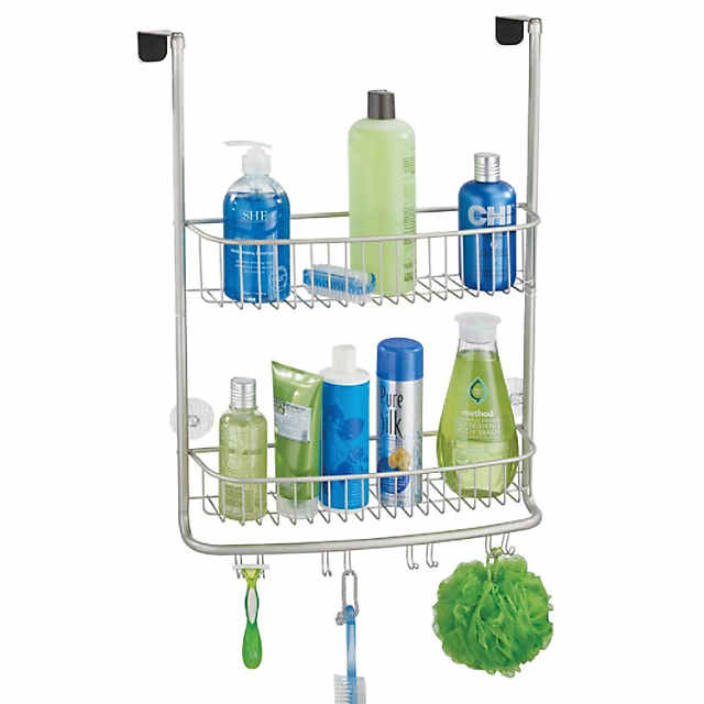 mDesign Metal Bathroom Over Door Hanging Shower Caddy, X-Wide