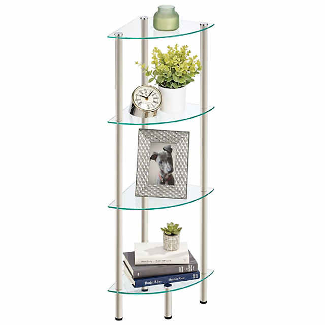 mDesign Metal/Glass 3-Tier Storage Tower with Open Glass Shelves - Chrome/ Clear 