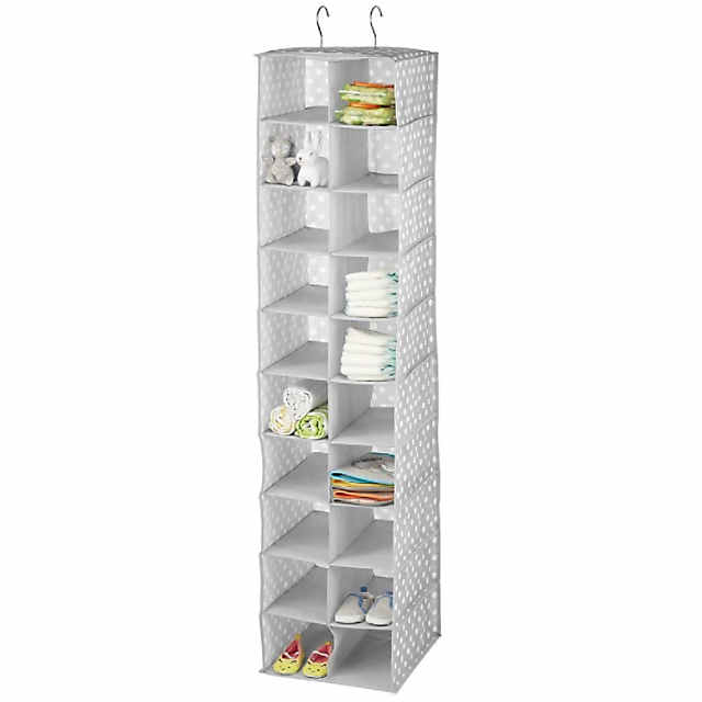 mDesign Kid Fabric Over Closet Rod Hanging Storage, 20 Shelf - Gray/White