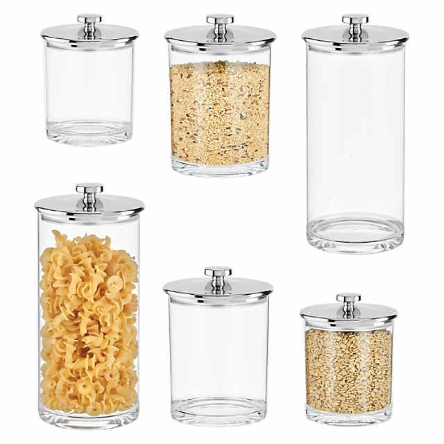 https://s7.orientaltrading.com/is/image/OrientalTrading/PDP_VIEWER_IMAGE_MOBILE$&$NOWA/mdesign-kitchen-airtight-apothecary-acrylic-canister-jar-set-of-6-clear-chrome~14367263-a01$NOWA$