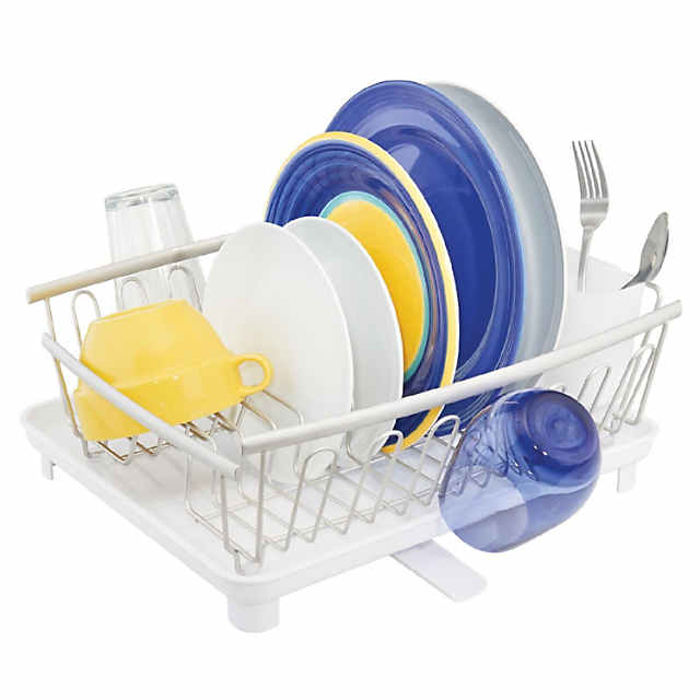 mDesign Large 3-Piece Kitchen Counter Dish Drying Rack, Drainboard