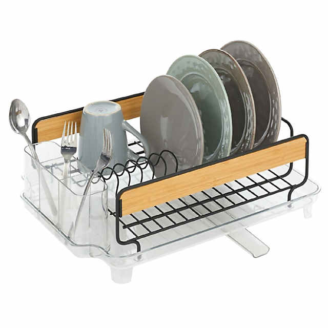 mDesign Large Kitchen Dish Drying Rack with Swivel Spout, 3 Pieces -  Black/Gray