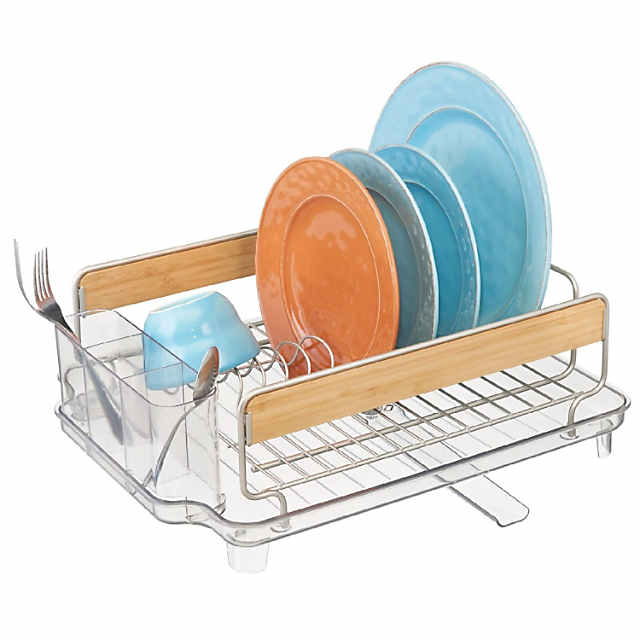 mDesign Large Kitchen Dish Drying Rack with Swivel Spout, 3 Pieces -  Black/Gray