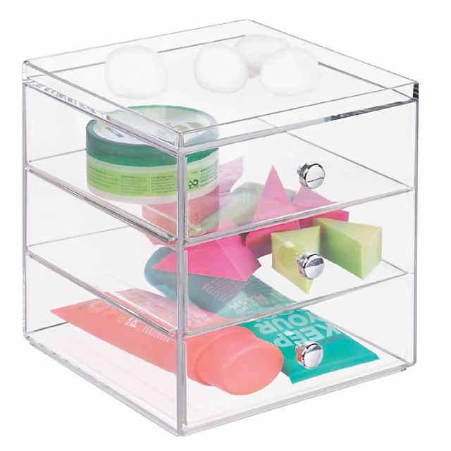 mDesign Large Plastic 3 Drawer Organizer for Makeup Storage - Clear