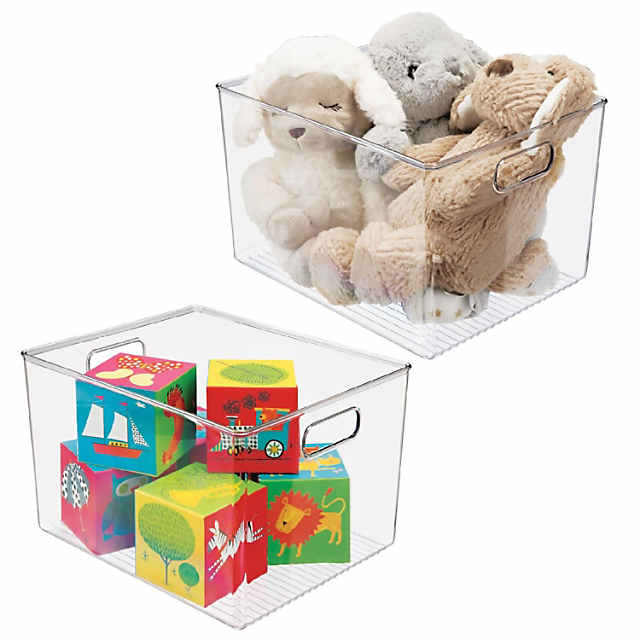 mDesign Large Plastic Garage Storage Organizer Bin with Handles, 2 Pack,  Clear