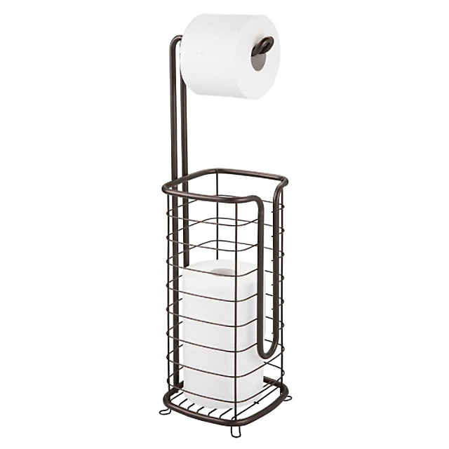 mDesign Metal Free Stand Bathroom 3 Roll Toilet Paper Holder Storage, Soft  Brass 