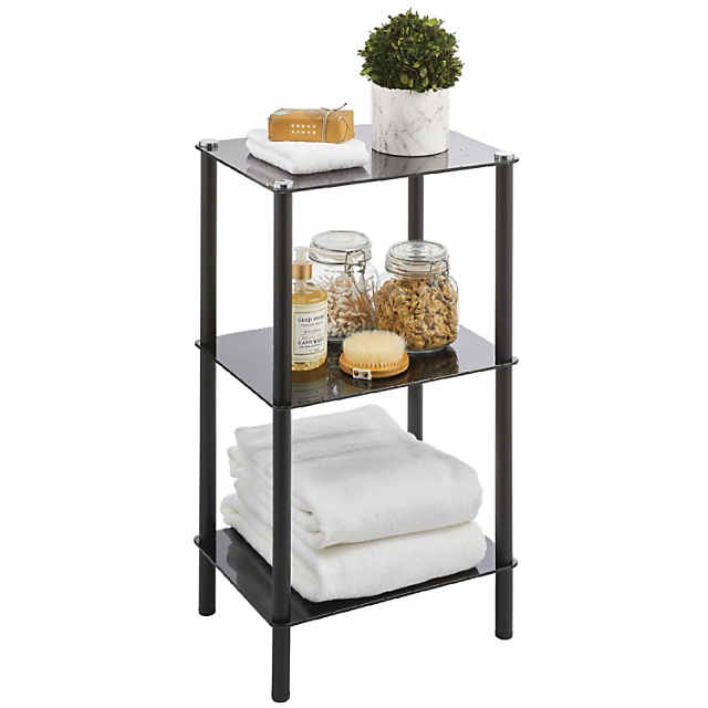 mDesign Metal/Glass 3-Tier Storage Tower with Open Glass Shelves - White/Clear