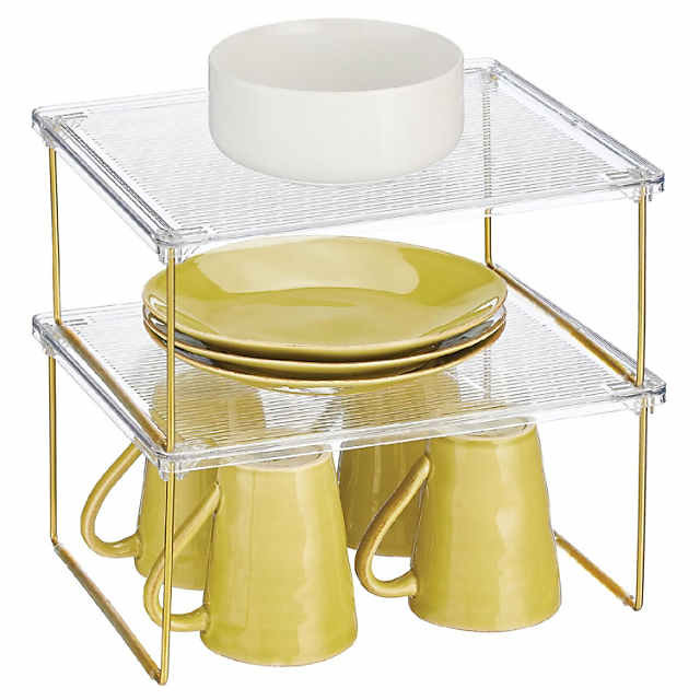 mDesign Metal Kitchen Shelf Stackable Organizer Storage Rack, 2 Pack, Chrome