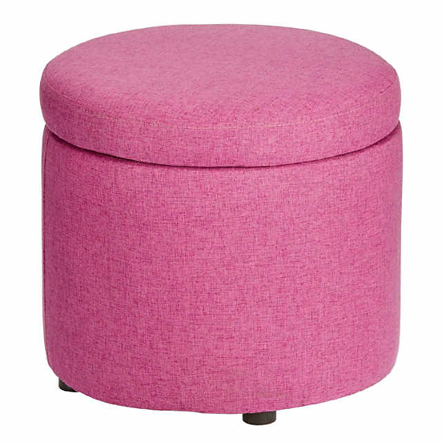 mDesign Round Storage Ottoman Foot Rest Chair - Small Stool Furniture Pink