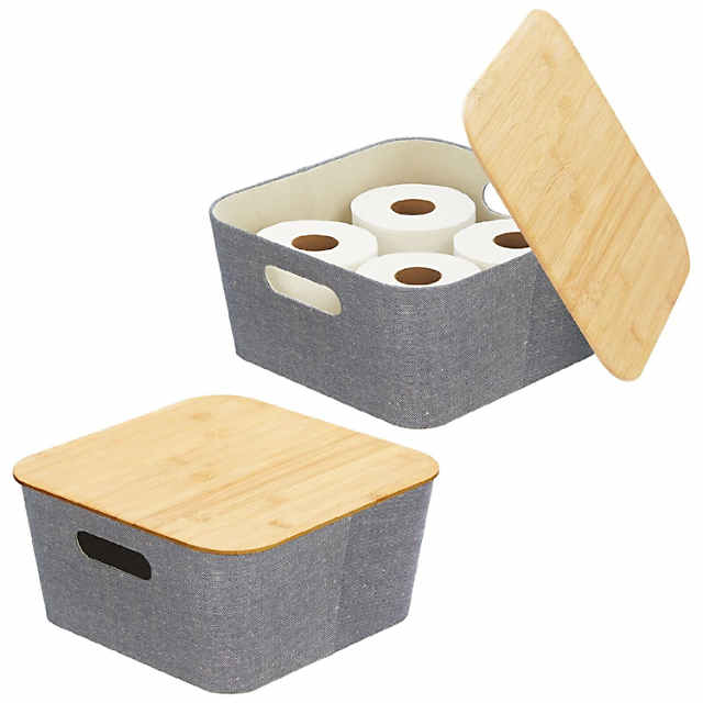 mDesign Modern Stackable Fabric Covered Bin with Bamboo Lid, 2 Pack - 12 x 12