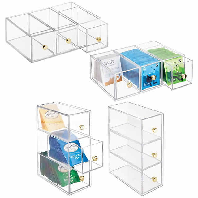mDesign Plastic 3 Drawer Kitchen Storage Organizer Box, 4 Pack
