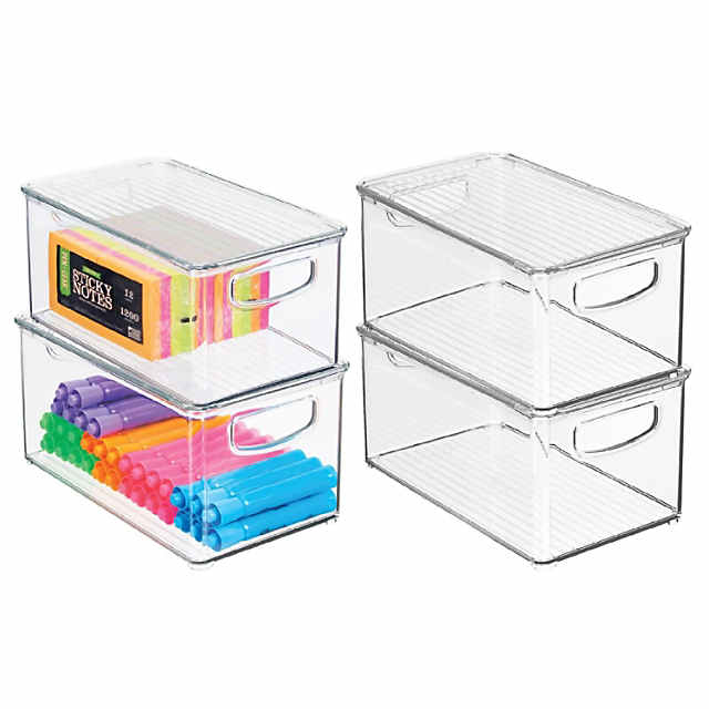 mDesign Plastic Deep Kitchen Storage Bin Box, Lid/Handles, 4 Pack,  Clear/White 