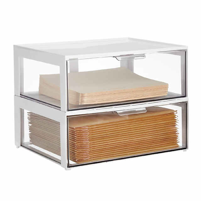 mDesign Plastic Stackable Office Storage Organizer, Drawer, 4 Pack,  White/Clear