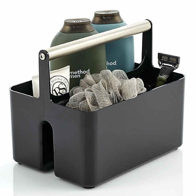 mDesign Plastic Shower Caddy Storage Organizer Tote - Black/Brushed Chrome