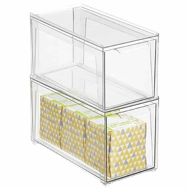 mDesign Plastic Stackable Bathroom Vanity Storage Organizer with Drawer Clear