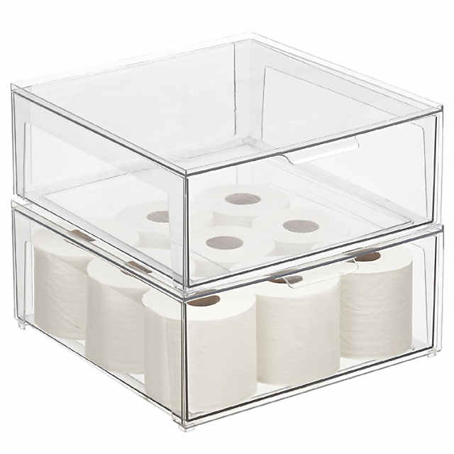 https://s7.orientaltrading.com/is/image/OrientalTrading/PDP_VIEWER_IMAGE_MOBILE$&$NOWA/mdesign-plastic-stackable-bathroom-storage-organizer-with-drawer-2-pack-clear~14367257-a01$NOWA$