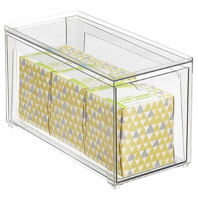 https://s7.orientaltrading.com/is/image/OrientalTrading/PDP_VIEWER_IMAGE_MOBILE$&$NOWA/mdesign-plastic-stackable-bathroom-storage-organizer-with-pull-out-drawer-clear~14367275-a01$NOWA$