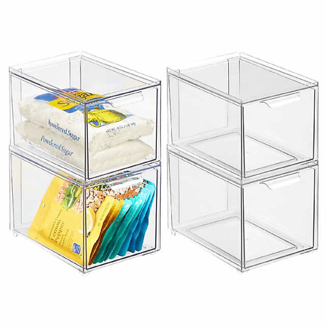 mDesign Plastic Stackable Kitchen Pantry Organizer with Drawer - 4