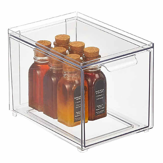 mDesign Plastic Stackable Kitchen Pantry Storage Organizer with Drawer -  Clear 