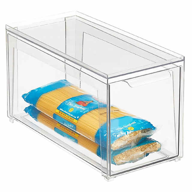 mDesign Plastic Stackable Kitchen Storage Organizer, Front Pull Drawer Clear