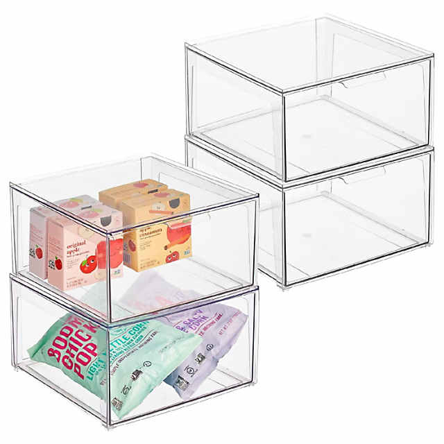 https://s7.orientaltrading.com/is/image/OrientalTrading/PDP_VIEWER_IMAGE_MOBILE$&$NOWA/mdesign-plastic-stackable-kitchen-storage-organizer-with-drawer-4-pack-clear~14367249-a01$NOWA$