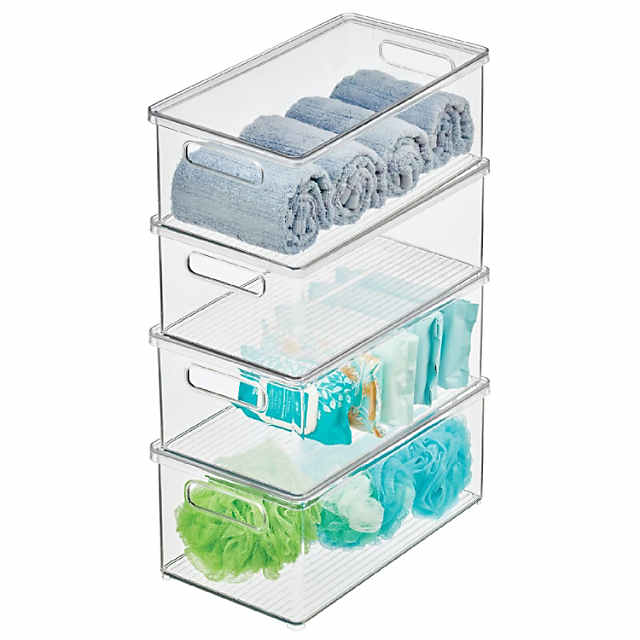 mDesign Plastic Deep Kitchen Storage Bin Box, Lid and Handles, 4 Pack, Clear