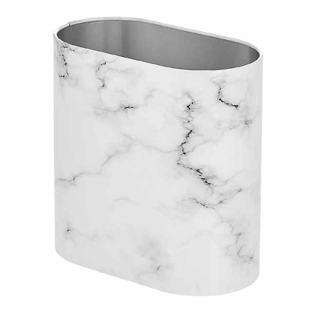 https://s7.orientaltrading.com/is/image/OrientalTrading/PDP_VIEWER_IMAGE_MOBILE$&$NOWA/mdesign-slim-pill-shaped-metal-1-98-gallon-trash-wastebasket-can-white-marble~14380276-a01$NOWA$