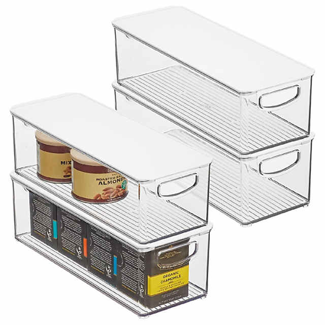 mDesign Medium Plastic Stackable Kitchen Pantry Food Storage Bin and Lid - 2 Pack - Clear