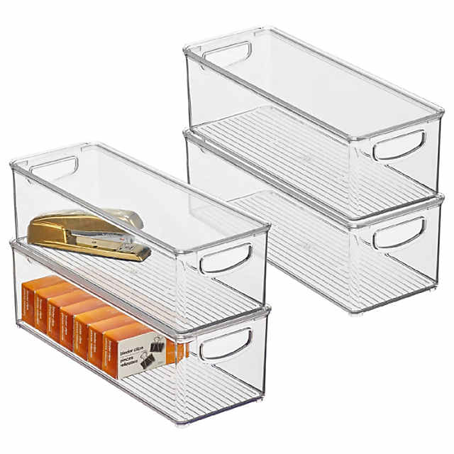 mDesign Plastic Closet Storage Organizer Container Bin, Handles - 4 Pack -  Clear 