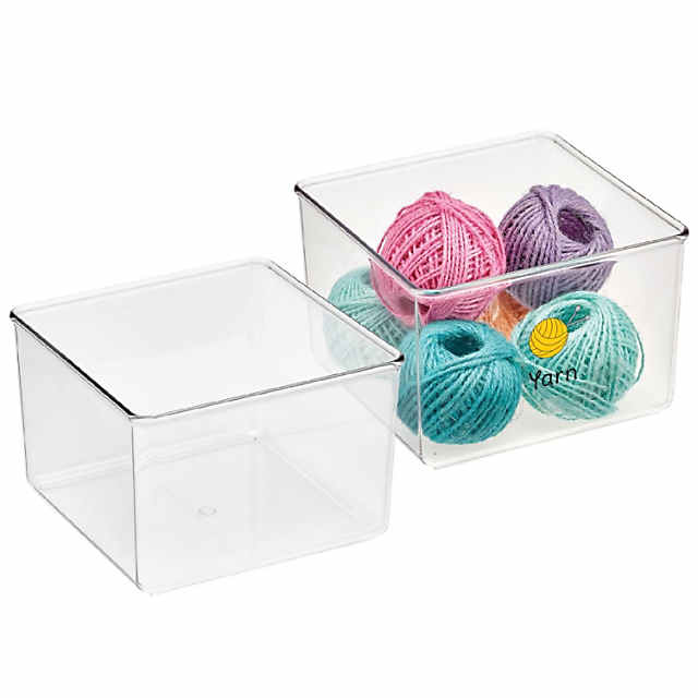 mDesign Small Plastic Crafting Organizer Container with 2 Bins, 32 Labels,  Clear