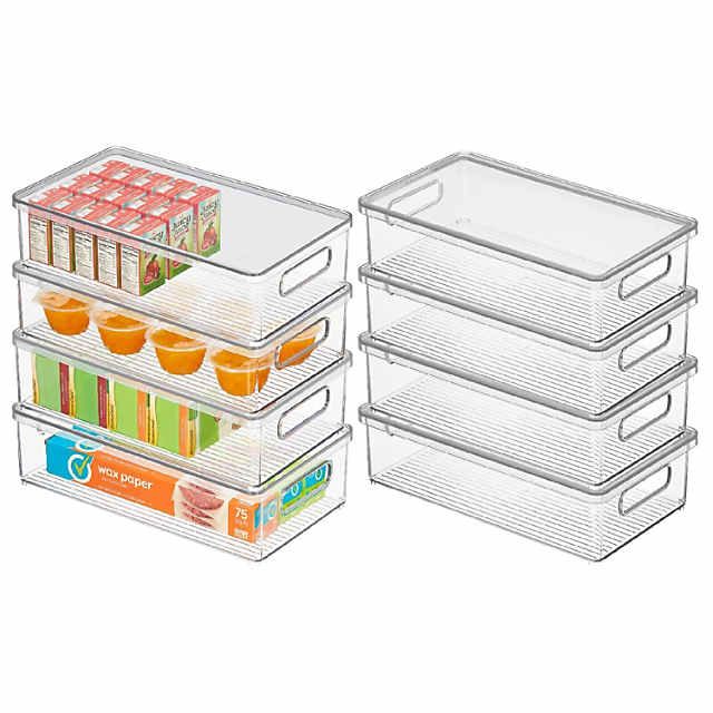 mDesign Small Plastic Stackable Kitchen Storage Box, Handles, Lid, 8 Pack,  Clear
