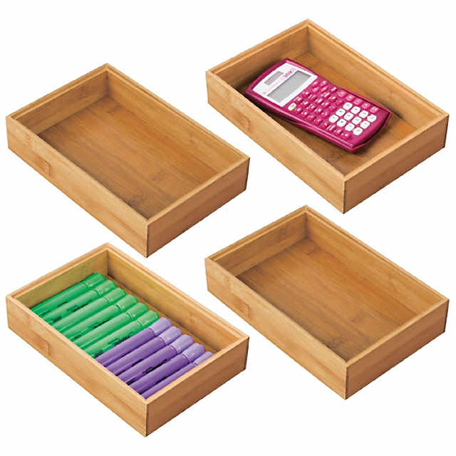 mDesign Bamboo Drawer Organizer Tray for Office