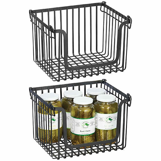mDesign Stackable Food Organizer Storage Basket, Open Front - 2 Pack - Matte Black