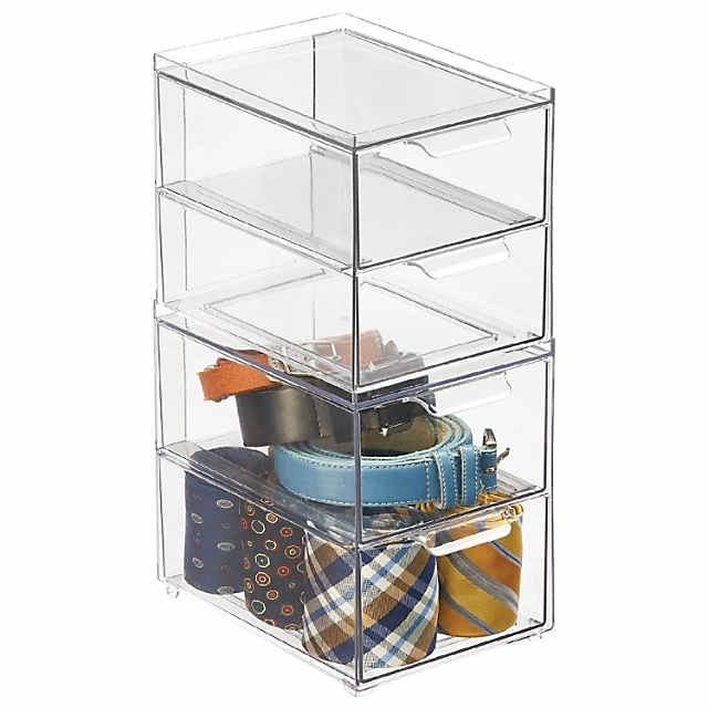 mDesign Plastic Stackable Closet Storage Organizer Bin with Pull