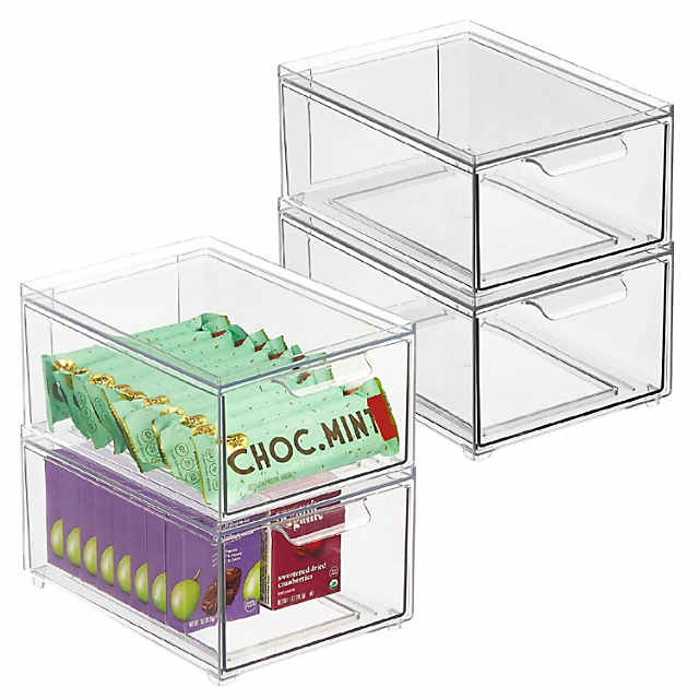mDesign Stacking Plastic Storage Kitchen Bin with Pull-Out Drawer