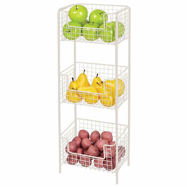 mDesign Steel Freestanding 3-Tier Storage Organizer Tower with Baskets - Black