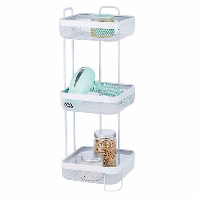 mDesign Vertical Standing Bathroom Shelving Unit Tower with 3 Baskets