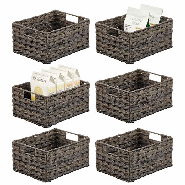 mDesign Woven Farmhouse Pantry Food Storage Bin Basket Box, 6 Pack, Dark  Brown
