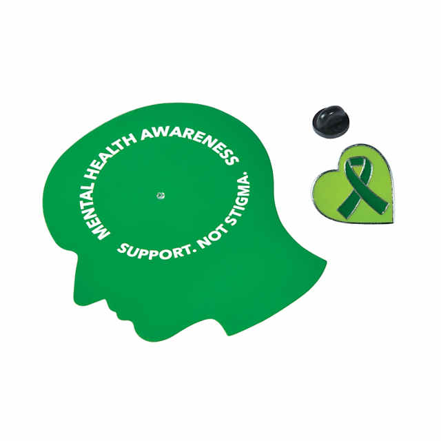 25 Satin Mental Health Awareness Green Ribbon Pins, Mental Health Pin