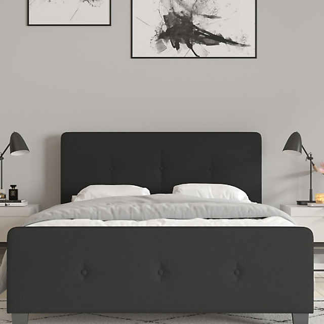 Costway Twin Size Upholstered Bed Frame Button Tufted Headboard Mattress  Foundation Grey