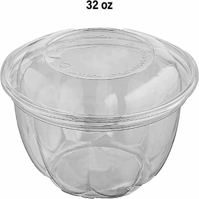 MT Products 32 oz Clear Pet Plastic Salad Container with Lid - Pack of 15