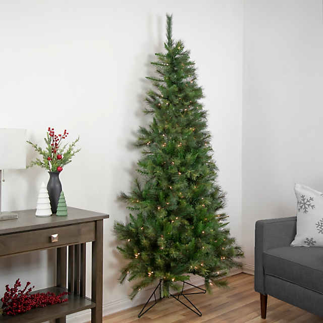 https://s7.orientaltrading.com/is/image/OrientalTrading/PDP_VIEWER_IMAGE_MOBILE$&$NOWA/northlight-7-5-pre-lit-slim-canyon-pine-half-wall-artificial-christmas-tree-clear-lights~14306704-a01