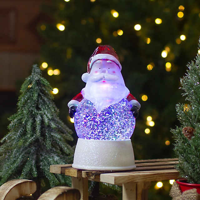 Set of 2 LED Lighted Santa & Snowman Color Changing Christmas Snow Globes  6.25